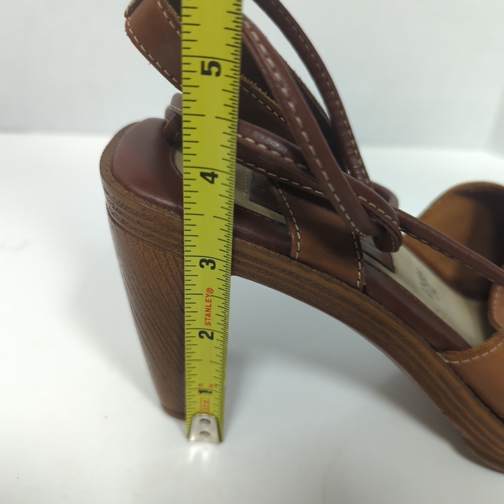 Fioni Woman Sz 7 Leather Ankle Tie Sling Back Block Heels Brown  Classic - Picture 6 of 8